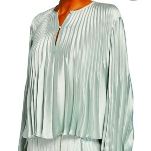 Vince Light Green Pleated Blouse